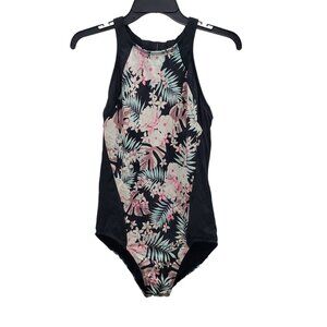 Lands' End Women's Black‎ Floral Panel High Neck One Piece Swimsuit Size 10